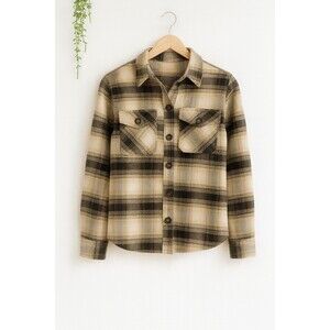 BB Dakota Steve Madden Women’s S Plaid Beige Black Shacket Flannel Button Down
